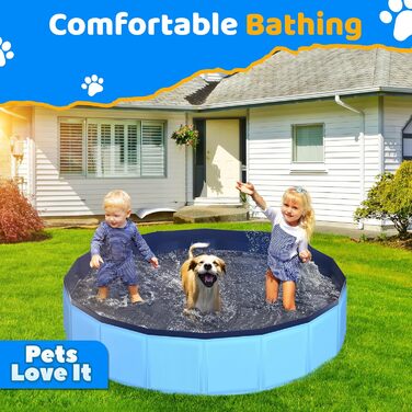 80x20 cm Foldable Dog Pool – Collapsible Plastic Hard Pool for Dogs and Children, Non-Slip Pet Bathtub for Outdoor Use in the Garden, Lightweight and Portable (Blue)