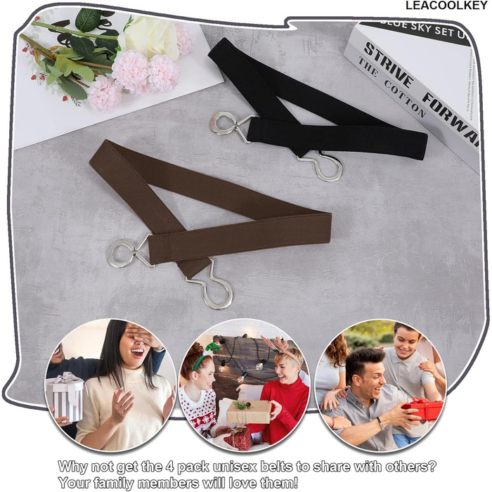 Еластичний ремінь LeaCoolKey для жінок та чоловіків, тонкий, стрейчевий, для джинсів та суконь, 80 см, кольори: чорний, коричневий, білий, блакитний