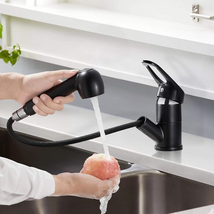 Висувна кухонна змішувач BONADE з двома виходами для води, поворотна на 360°, чорний