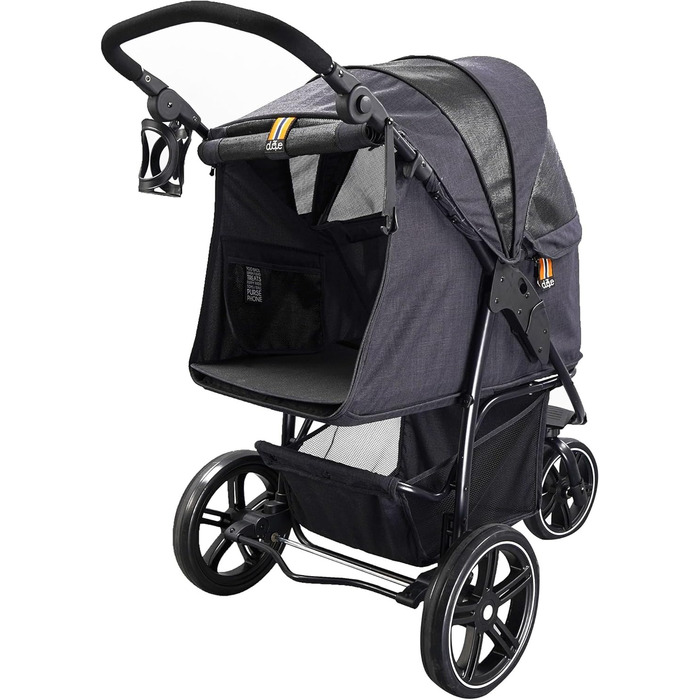 COOPER Складаний собачий візок до 32 кг | Регульована висота ручки, кошик для покупок | М'які ручки, світловідбиваючий дизайн | Ідеальний для транспортування тварин – Чорний