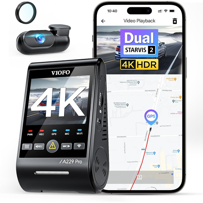 VIOFO A229 Pro 4K + 2K Dual STARVIS відеореєстратор для авто, HDR, GPS, Wi-Fi, голосове керування, нічне бачення 2.0, підтримка до 512GB