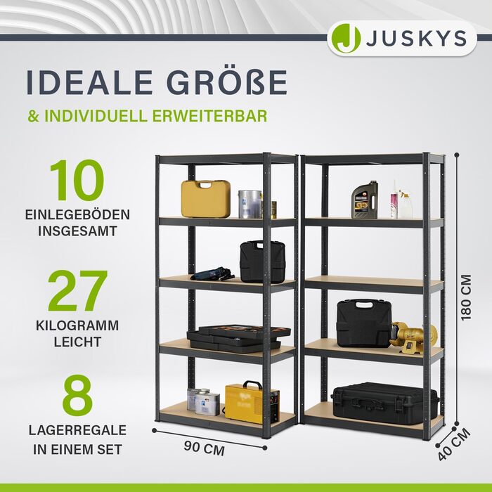 Металевий стелаж Juskys ER-Set Basic 180x90x40 см - 10 ярусів, 1750 кг, для складу, підвалу, сірий