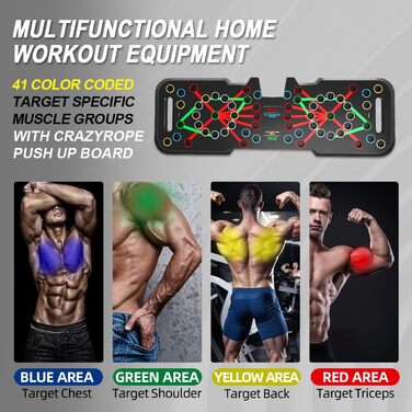 CRAZYROPE Foldable 41-in-1 Push-Up Board with Counter, Wide Push-Up Board with Grips for Muscle Training and Strength Training, 41 Combination Positions Countable Model with Resistance Bands