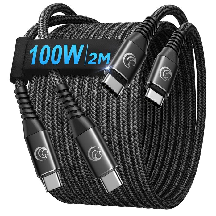 Кабель USB-C на USB-C [2 шт. 2м+2м] 100W, 5A, PD, для iPhone, Samsung, iPad, MacBook, Pixel, Switch. Чорний