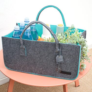 2-Piece Set: Heavy-Duty Shopping Bag Felt XXL - 50x25x25 Felt Bag Large - Kaminta Bag for Wood, Carrying Bag Firewood Basket - Car Shopping Basket Foldable Shopping Bag Felt Firewood Basket Modern