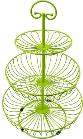 Металевий кошик для фруктів та овочів з ручкою - 3 яруси, великий, з нержавіючої сталі, з циркуляцією повітря (45см, Ø30-24-16.5см), білий