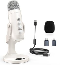 Zealsound USB мікрофон K66 Pearly White: для стрімінгу, геймінгу, YouTube, ASMR, вокалу. З шумозаглушенням, Mute, регулюванням Gain. Сумісний з PC, Mac, iPhone, Android, PS4/PS5