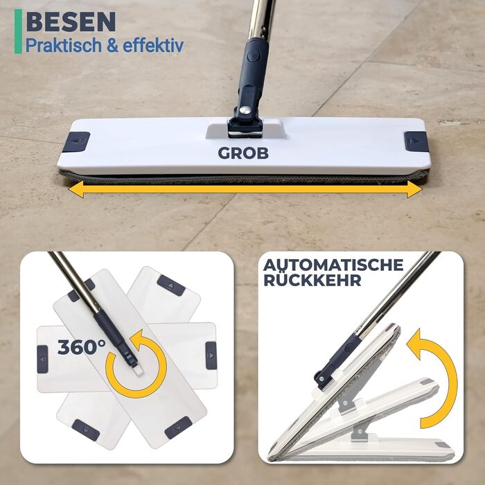 Набір для миття підлоги з відром, система чистої води, розділення чистої та брудної води: ультра-гігієнічний, легке прибирання, повний набір для миття підлоги, плоский моп, самоочищення, мікрофібровий накладний матеріал