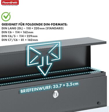 Поштовий ящик Floordirekt Gaston антрацит з газетницею та замком, сучасний, з кришкою та великим отвором для листів