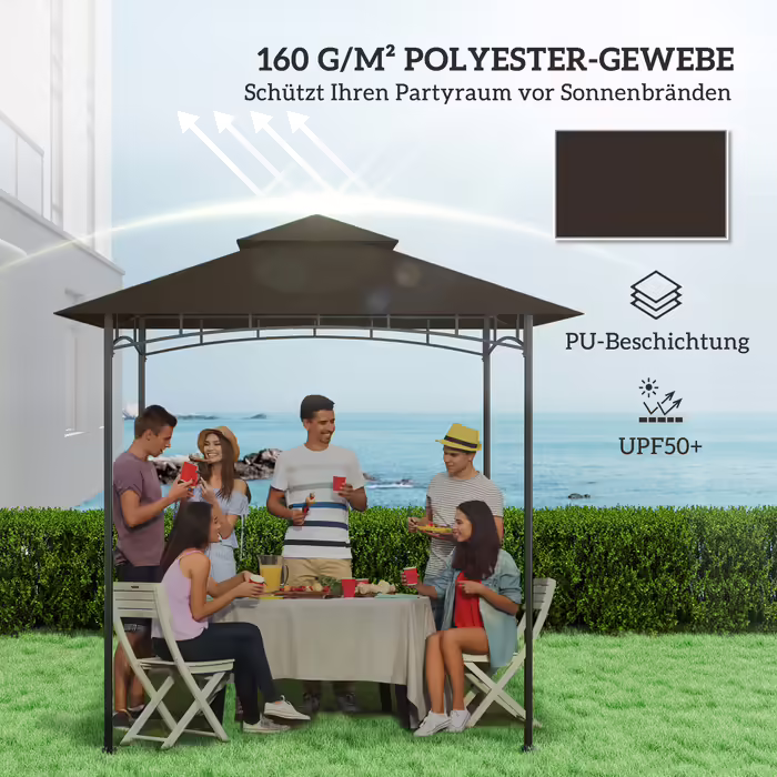 Outsunny Replacement Canopy for Gazebo 1.5m x 2.4m - Replacement Canopy Only, Double-Tiered Protective Cover, Water-Resistant Outdoor Canopy, Roof Suitable for Outdoor Grill Tent, Coffee | Aosom