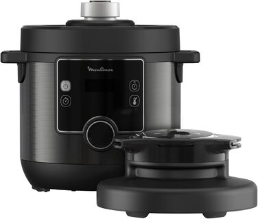 Moulinex Turbo Cuisine & Fry CE7788-2 in 1: Electric pressure cooker and air fryer up to 1450 W power, non-stick coated, 15 automatic programs, timer, accessories, black
