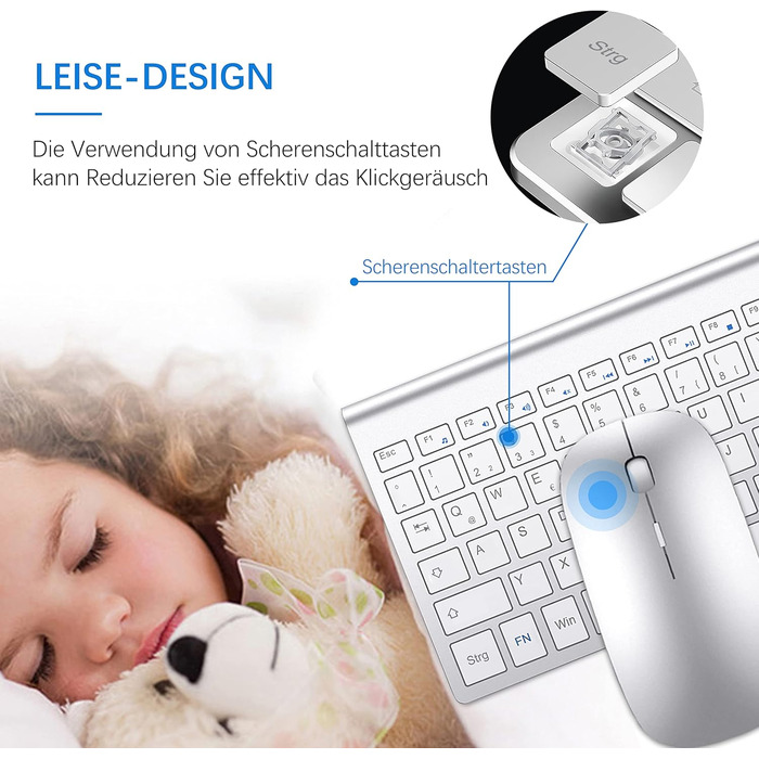 Комплект клавіатури та миші TopMate 2.4G Ultra Slim: тиха клавіатура з перемикачами Schissschalter та миша 2400DPI, USB, з батарейками AA/AAA, для PC/Laptop/Windows/Mac (Рожево-золотий/Білий)