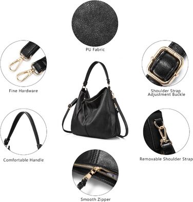 Жіноча сумка-шопер Reaer середнього розміру, чорна PU шкіра, сумка через плече, вінтажна Hobo Bag для роботи, офісу та покупок (L, Чорний)