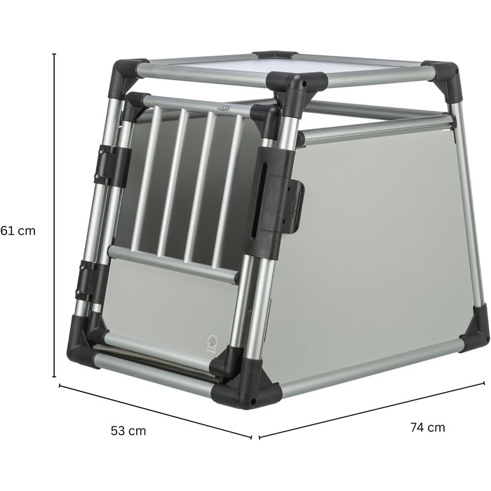 Тріксі переносна клітка для собак, алюміній, срібна, розмір M (53x61x74 см) - стабільна, тиха, з безпечним замком та неслизьким килимком
