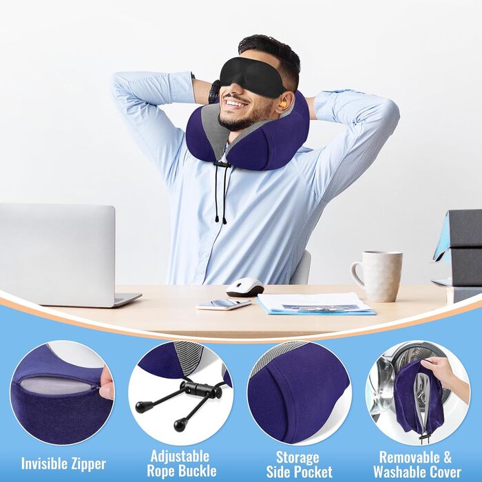 Подушка для шиї CloudBliss Premium з Memory Foam: для подорожей, авто, офісу та дому. Зменшує біль, забезпечує комфортний сон. 2 шт. (Чорний та Морський блакитний)