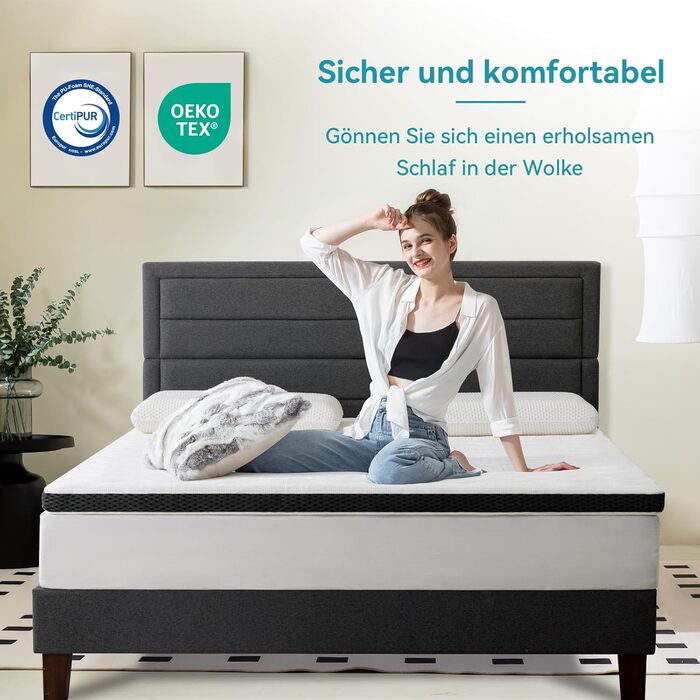 Amazon Basics Comfort Memory Foam Mattress Topper, Plush, 180 x 200 cm, 7 cm Height, White