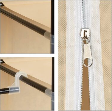 Relaxdays Fabric Wardrobe with Clothes Rail & 5 Compartments, HBT: 174 x 107 x 42.5 cm, Sturdy Folding Wardrobe with Cover, Beige