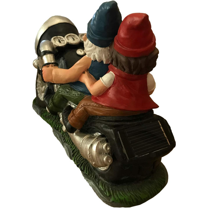 CT DISCOUNT STORE Biker Garden Gnomes Pair on Motorcycle - Outdoor Cute Figurine Motorcycle Statues, Garden Gnome Outdoor, Biker Pair in Love, Make Your House and Garden More Fun, Great Gift