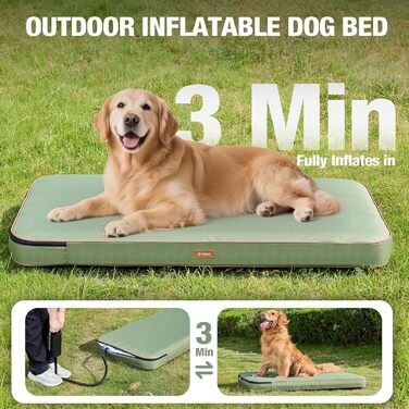 Надувне ліжко для собак Lekereise Outdoor, 126x66x12 см, водонепроникне, для середніх та маленьких собак, знімний чохол, для відпочинку в подорожах та на вулиці (зелене, XL)