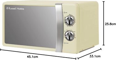 Мікрохвильова піч Russell Hobbs RHMM701C, 17 л, 700 Вт, кремовий колір, 5 рівнів потужності, таймер, функція розморожування