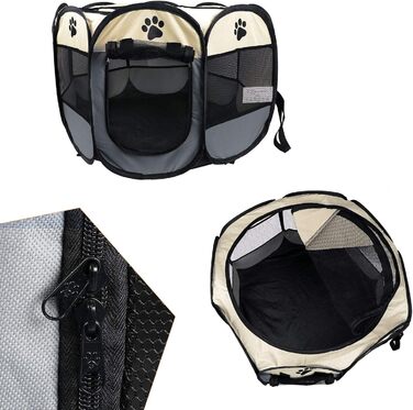 Кізочок Coolty: портативний вольєр для собак, котів та дрібних тварин, 91x91x58 см (бежевий + сірий)