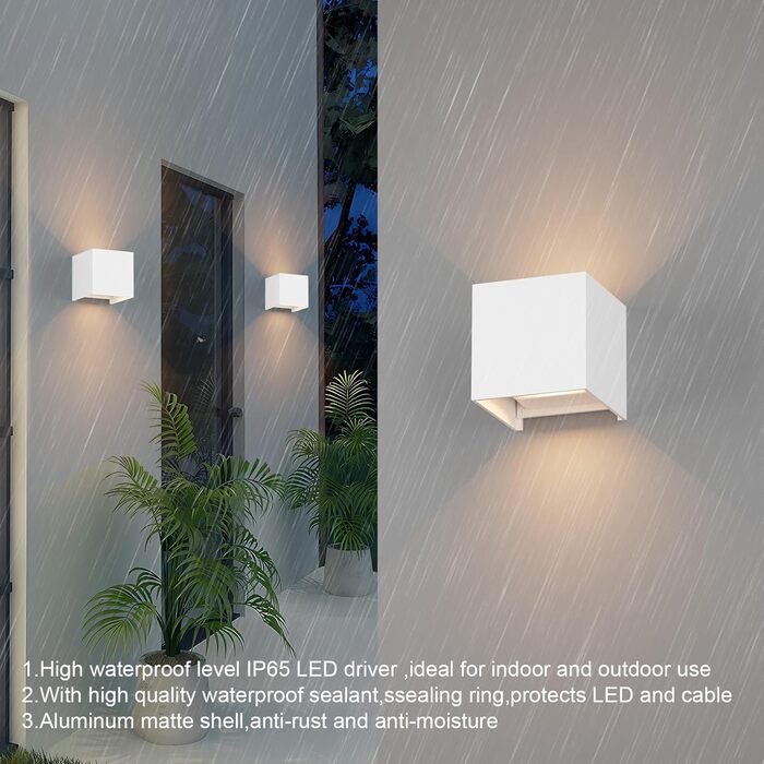 LED-вологостійке настінне світильник K-Bright 7W з регульованим світловим променем, 3000K, тепле біле світло, IP65, для внутрішнього та зовнішнього використання