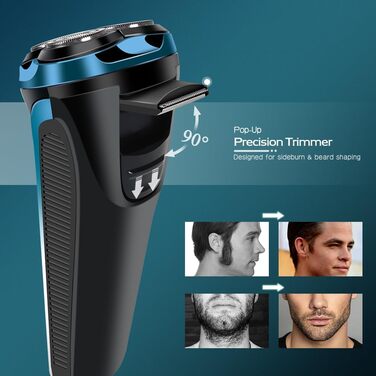 Електричний чоловічий бритва з 3 насадками, зарядним пристроєм та чохлом для подорожей, Snapbuy. Вологостійкий бритва IPX7 для сухого та вологого гоління, з прецизійним тримером та функцією стрижки бороди. Час роботи: 99 хвилин.