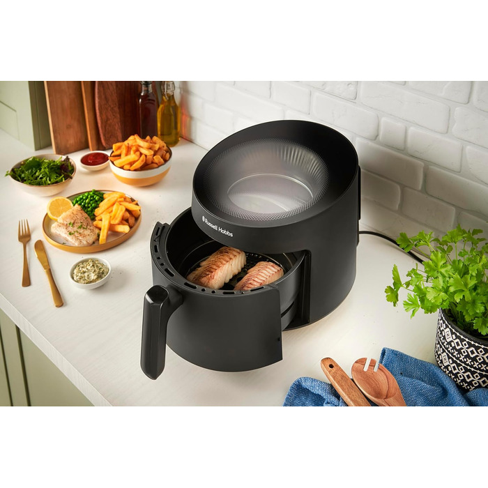 Russell Hobbs Hot Air Fryer 5L [10 Programs | with Viewing Window] AirFryer (Oil-Free Frying, Frying, Grilling, Roasting, Baking, max 200°C, Dishwasher Safe, Black) SatisFry Panoramic 27420-56