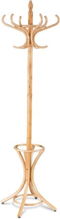 GIANTEX Coat Rack with Umbrella Stand, Clothes Rack Wood with 12 Clothes Hooks, Wooden Coat Tree Freestanding, Standing Coat Rack for Entryway Living Room (white) (natural)