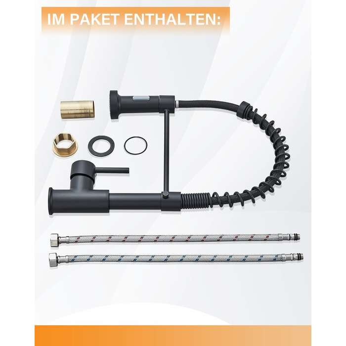 Кухвонний змішувач Hbronzeshower з висувною лійкою, 360° поворот, нержавіюча сталь, чорний