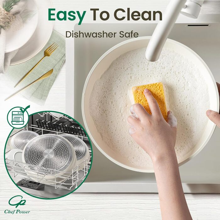 Набір посуду Chef Power Keramik 19-ти частинний, з антипригарним покриттям, знімний ручка, індукція, сумісний з духовкою, для дому та кемпінгу, сірий та білий