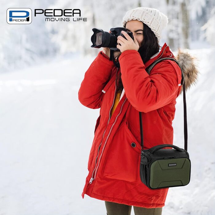 PEDEA SLR 'Guard' – Фотосумка-месенджер для дзеркальної камери (Зелена, L) з дощовиком та відділеннями для аксесуарів