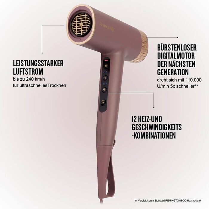 Фен для волосся Remington AIRvive EC8930 з безщітковим цифровим двигуном, іонізацією та анти-фриз технологією, 12 режимів, дифузор та насадка для стайлінгу