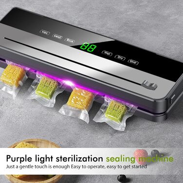 Вакуумний пакувальник, вакууматор, апарат для запаювання фольги, знімний вакуумний пристрій, 10 пакетів для вакуумної упаковки, LED-таймер зворотного відліку, для сухих та вологих продуктів