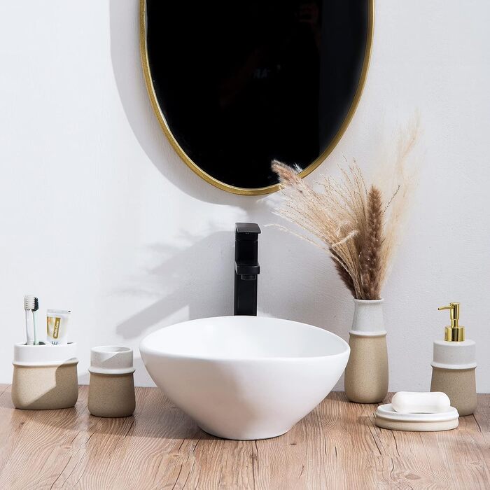 Набір аксесуарів для ванної кімнати в стилі фермерського дому, 4 шт., кераміка, подарунковий комплект, включає: стакан для зубної щітки, дозатор мила, мильниця, стакан, бежевий