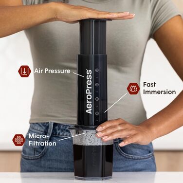Прозора кавоварка AeroPress Clear XL – 3-в-1: френч-прес, пуровер і еспресо, портативна міні-кавоварка для подорожей, без гіркоти, чорна