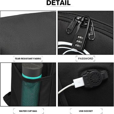 Шкільний рюкзак KONO для підлітків, чорний, світловідбиваючий, легкий, водонепроникний (30x17x48 см)