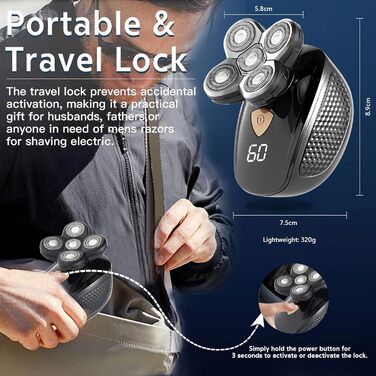 Електрична бритва для чоловіків 5-в-1 з плаваючою голівкою, USB-зарядка, вологостійка
