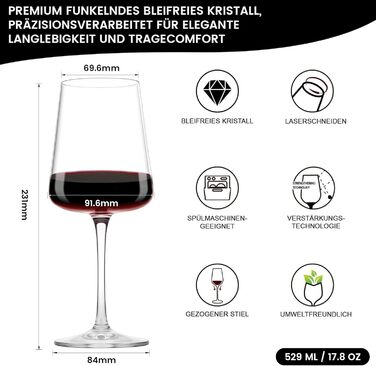 Набір келихів для вина PROST! 6 шт. 491мл з кришталевого скла без свинцю, для червоного та білого вина, 496мл