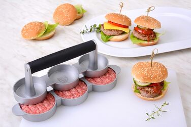 Пресс для бургерів Gräwe з 50 аркушами пергаментного паперу: набір для приготування смачних гамбургерів, паті, BBQ (3 міні-преси з антипригарним покриттям)