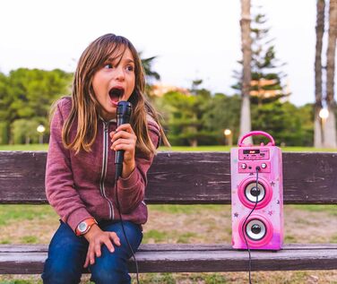 Караоке DYNASONIC з 2 мікрофонами, портативна машина для караоке, Bluetooth-динамік, USB та SD-картрідер, світлові ефекти, подарунок для дітей 5-13 років (Model 15 lights)