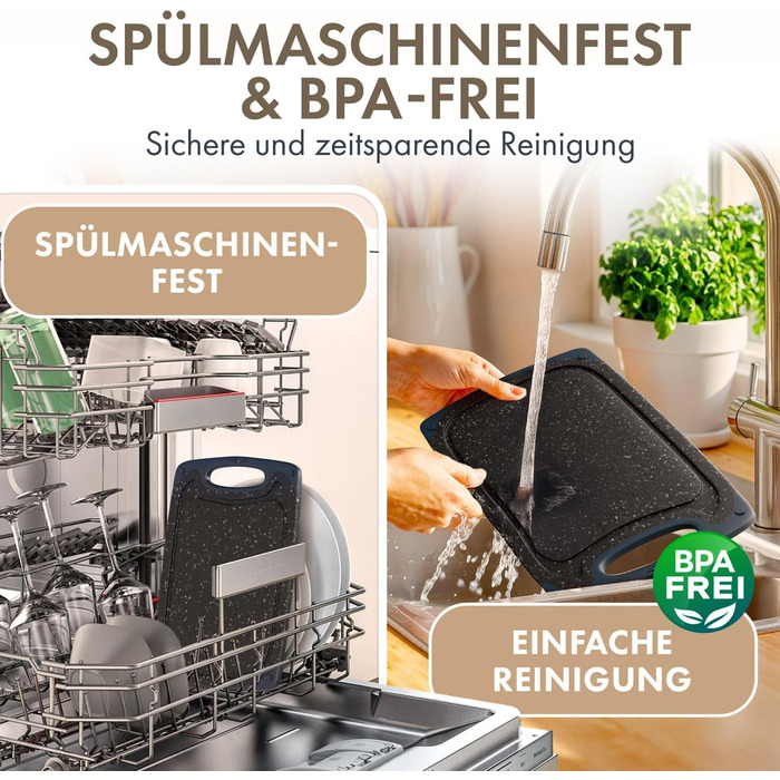 Набір дерев'яних обробних дощок Blumtal (S/M/L) - 3 шт. з канавками для соку та ручкою, BPA free, міцні, чорні