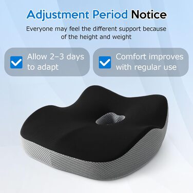Подушка для офісного крісла з Memory Foam: ортопедична підтримка куприка, зменшення тиску, широка подушка для офісу, авто, інвалідного візка - чорний/сірий