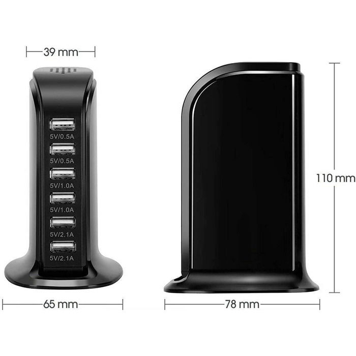 Зарядний пристрій USB мережевий 30W, 6 портів, для iPhone 12/13/14, Samsung Galaxy S22 Ultra/Z Fold/Z Flip, планшетів - Чорний