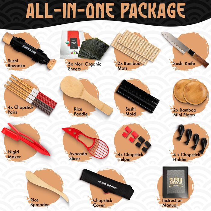 Набір для приготування суші: бамбуковий килимок, ролик-базука, DIY для дому, органічний USDA