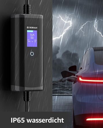 Кабель для зарядки електромобілів Bokman Typ 2 з CEE роз'ємом, 5 метрів, 6-16A, 11kW, 3-фазний, IP65 вологостійкий, портативний зарядний пристрій для електромобілів, мобільна зарядка, станція зарядки, IEC 62196-2, з сумкою та мікрофіброю