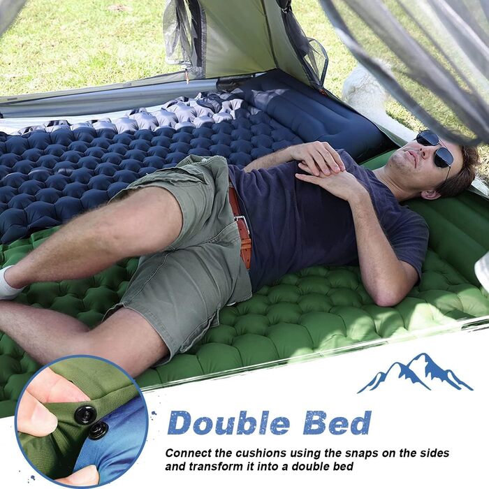 Килимок туристичний самонадувний Ciskotu 8 см з подушкою для кемпінгу, пікніків та подорожей (синьо-сірий)