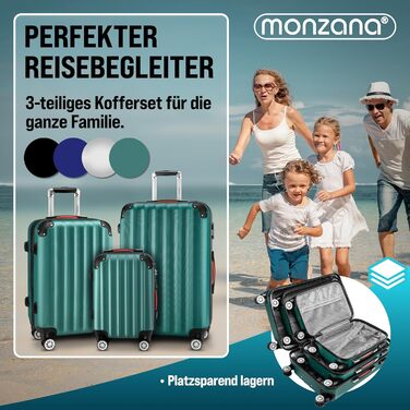 Набір валіз Monzana® 3шт. Зелений - M-L-XL з замком, органайзером та вагами - з гелевими ручками, подвійними колесами, підставкою, валіза-тележка, валіза з жорстким корпусом, багажний набір