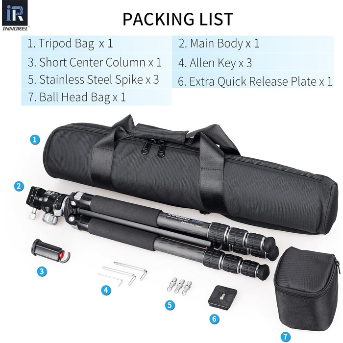 Професійний компактний карбоновий штатив INNOREL GT284C для DSLR-камер з кулею, максимальне навантаження 25 кг