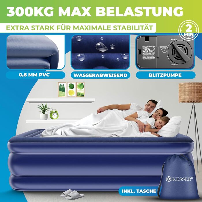 Надувна матрац KESSER® з електричним насосом, самонадувна, для гостей, кемпінгу та дому, 203 x 95 x 51 см, блакитна
